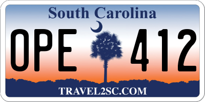 SC license plate OPE412