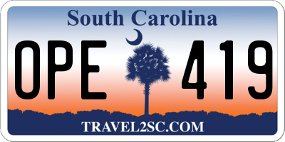 SC license plate OPE419