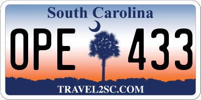 SC license plate OPE433