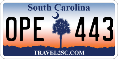 SC license plate OPE443