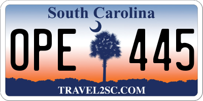 SC license plate OPE445