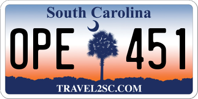 SC license plate OPE451