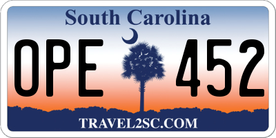 SC license plate OPE452