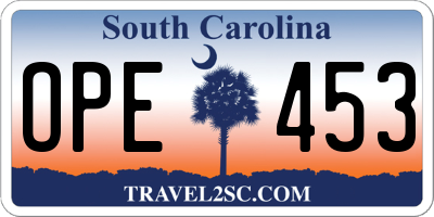 SC license plate OPE453