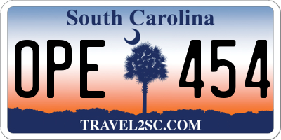 SC license plate OPE454