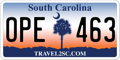SC license plate OPE463