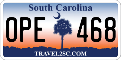 SC license plate OPE468