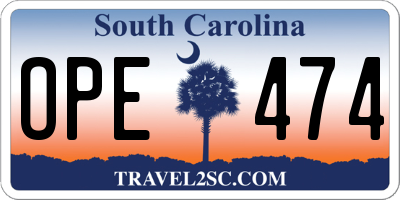 SC license plate OPE474