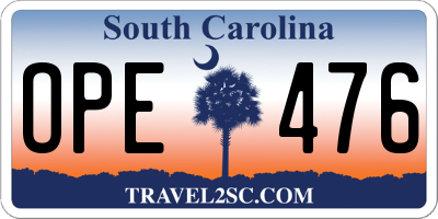 SC license plate OPE476