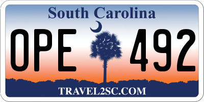 SC license plate OPE492
