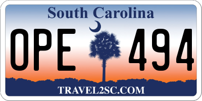SC license plate OPE494