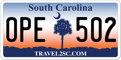 SC license plate OPE502