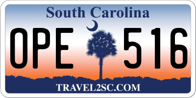 SC license plate OPE516