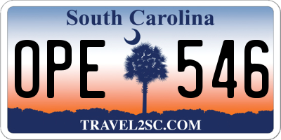 SC license plate OPE546