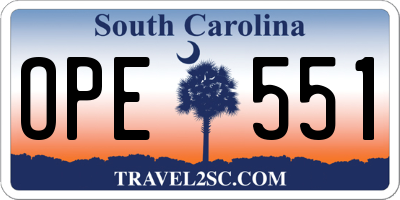 SC license plate OPE551