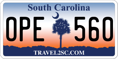 SC license plate OPE560