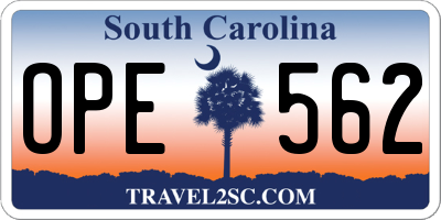 SC license plate OPE562
