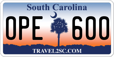 SC license plate OPE600