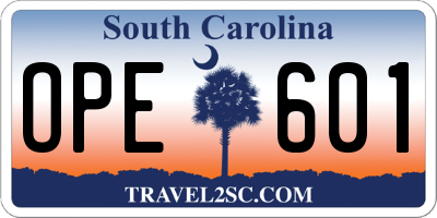 SC license plate OPE601
