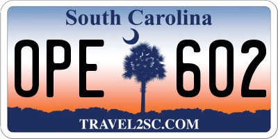 SC license plate OPE602