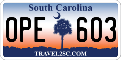 SC license plate OPE603