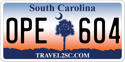 SC license plate OPE604
