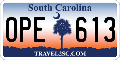 SC license plate OPE613