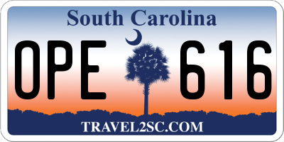 SC license plate OPE616