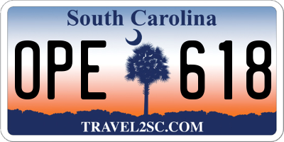 SC license plate OPE618