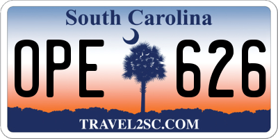 SC license plate OPE626