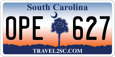 SC license plate OPE627