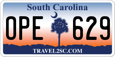 SC license plate OPE629