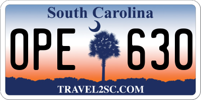 SC license plate OPE630