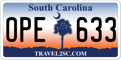 SC license plate OPE633
