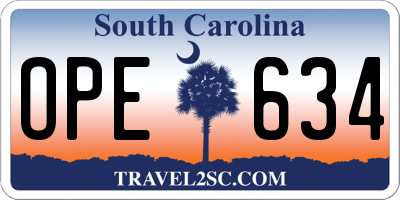 SC license plate OPE634