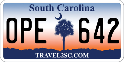 SC license plate OPE642