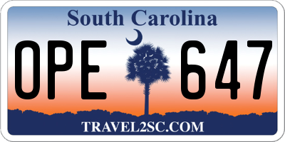 SC license plate OPE647