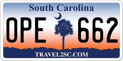 SC license plate OPE662