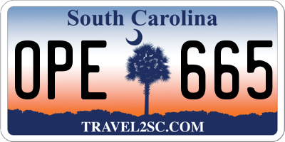 SC license plate OPE665