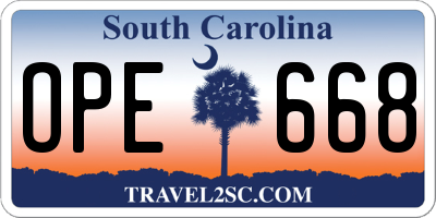 SC license plate OPE668