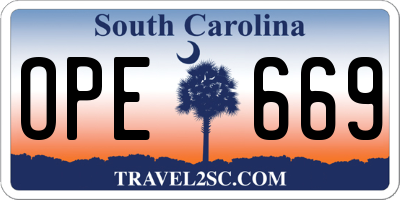 SC license plate OPE669