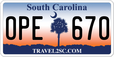 SC license plate OPE670
