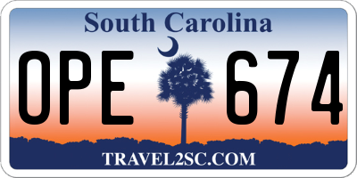 SC license plate OPE674