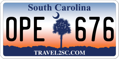 SC license plate OPE676