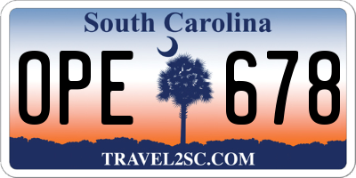 SC license plate OPE678