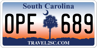 SC license plate OPE689