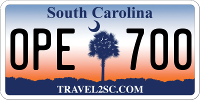 SC license plate OPE700