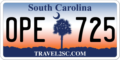 SC license plate OPE725