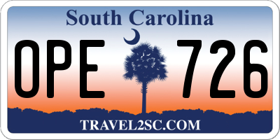 SC license plate OPE726