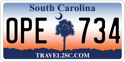 SC license plate OPE734